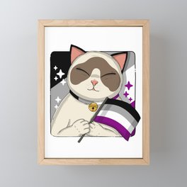 Cute Ragdoll Cat Holding Asexual Pride Flag Framed Mini Art Print