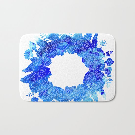 Blue Floral Pattern 01 Bath Mat