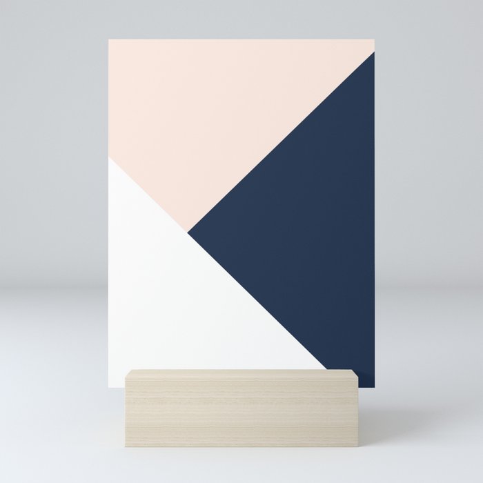 Blush meets Navy Blue & White Geometric #1 #minimal #decor #art #society6 Mini Art Print