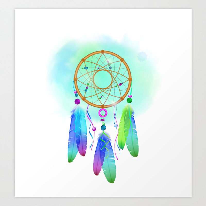 Dream Catcher Feathers And Mandala Boho Dreamcatcher Art Print