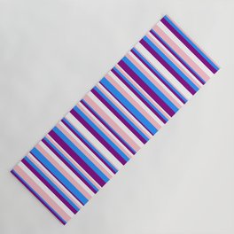 [ Thumbnail: Pink, Blue, Purple, and White Colored Stripes/Lines Pattern Yoga Mat ]