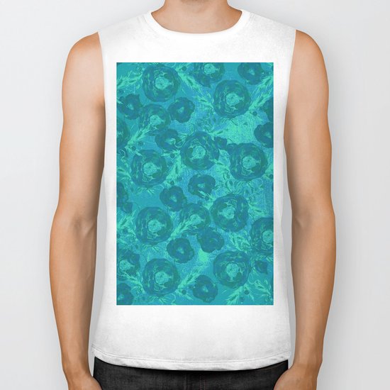 Abstract Poppy Pattern Blue Biker Tank