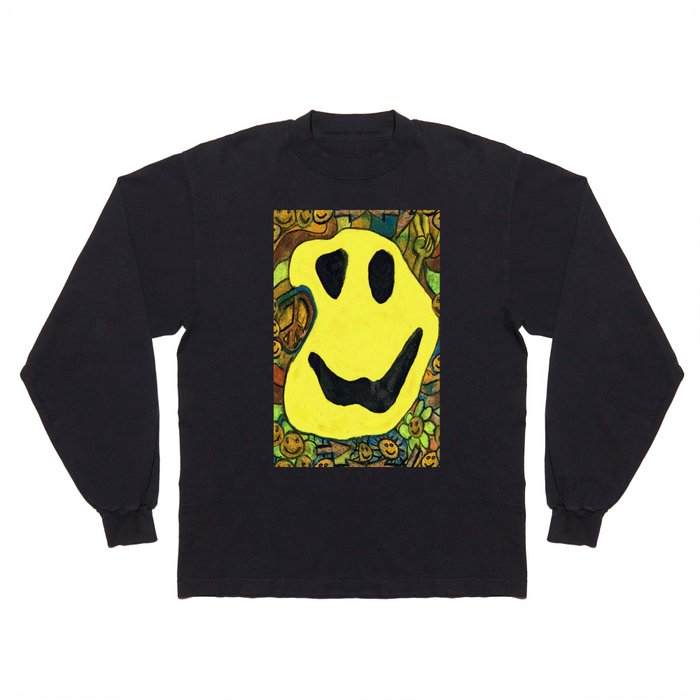 1970s warped trippy grunge happy smiley face emoji Long Sleeve T Shirt