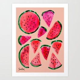 Watermelon Watercolor Peach Art Print