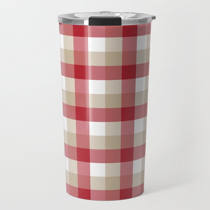 Gingham Plaid Pattern (red/tan/white) Travel Mug