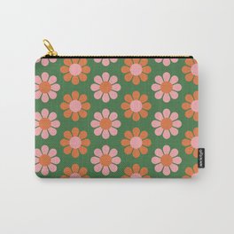 Retro Mod Pop Flowers in Green Carry-All Pouch
