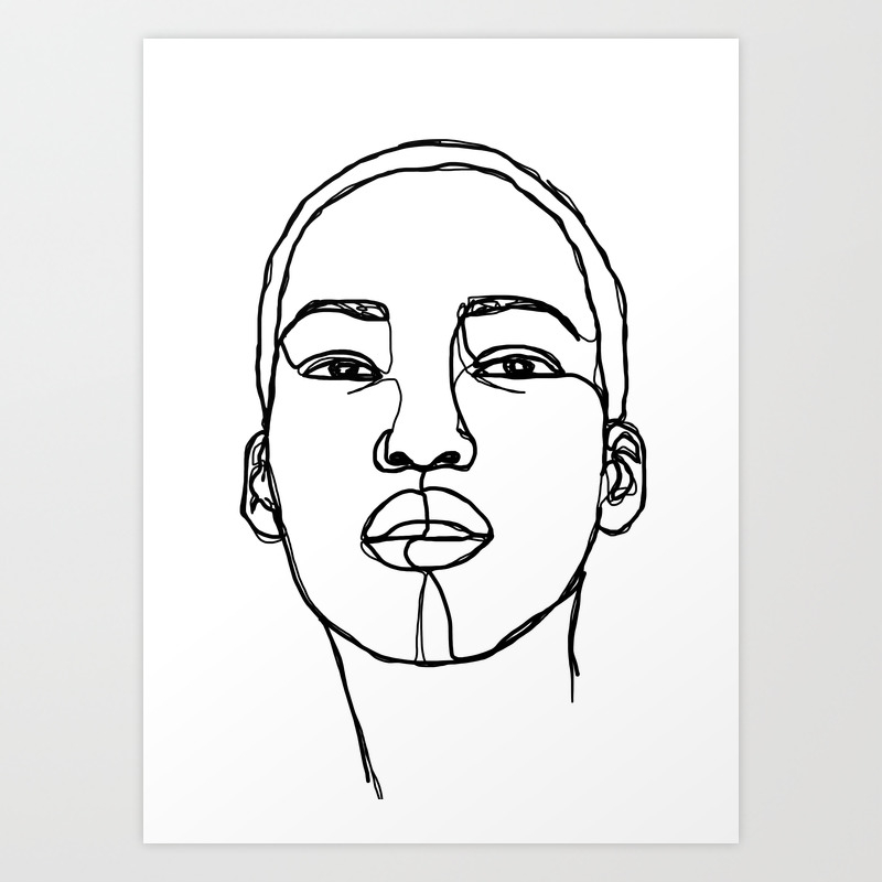 Woman S Face Line Drawing Illustration Addie Art Print By Thecolourstudy Society6,Realistic Anime Face Front View