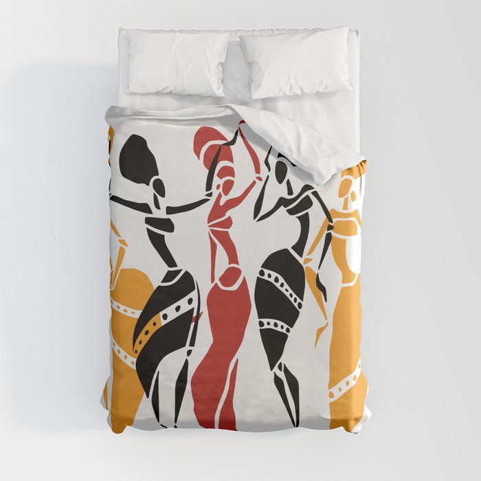 Abstract African dancers silhouette. Figures of african women. Duvet Cover