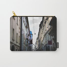 Graphic Alley In Vienna Carry-All Pouch | Alleyway, Vienna, Street, Traditionalbuilding, Graphicbuildings, Black and White, Digitalmanipulation, Architecture, Color, Photo 