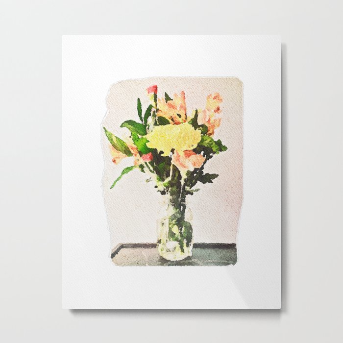 Yellow Cut Flowers in a Vase Metal Print