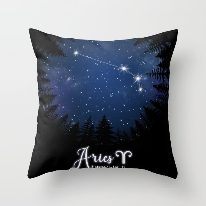 Zodiac Constellation - Aries with trees Throw Pillow