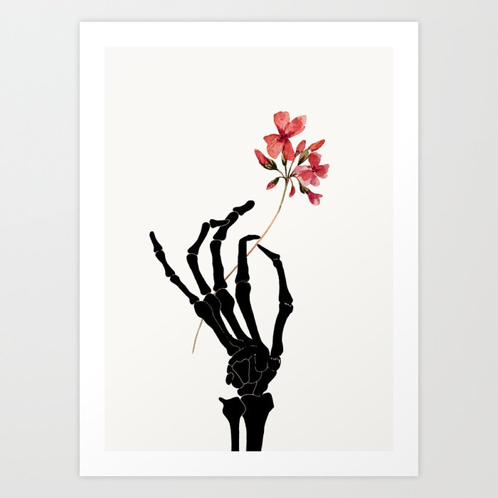 Skeleton Hand with Flower Art Print