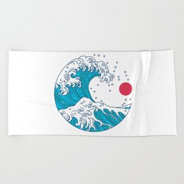 big wave japanese art style Beach Towel
