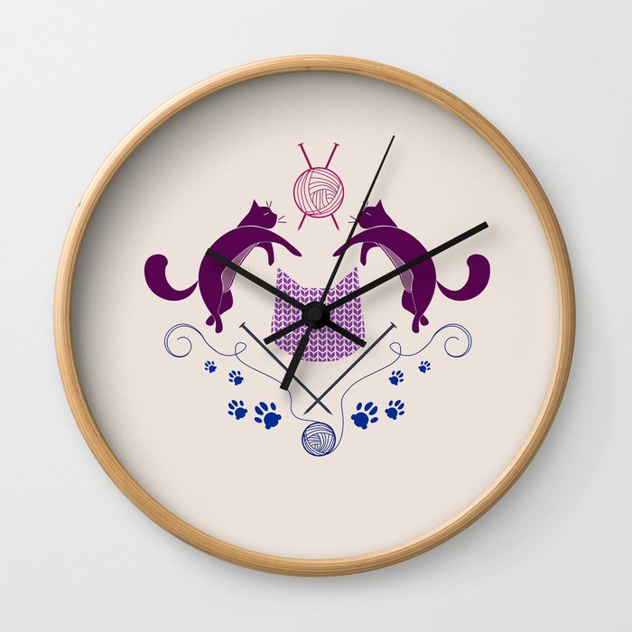 Cats Knitting Demask - Digital Art Wall Clock