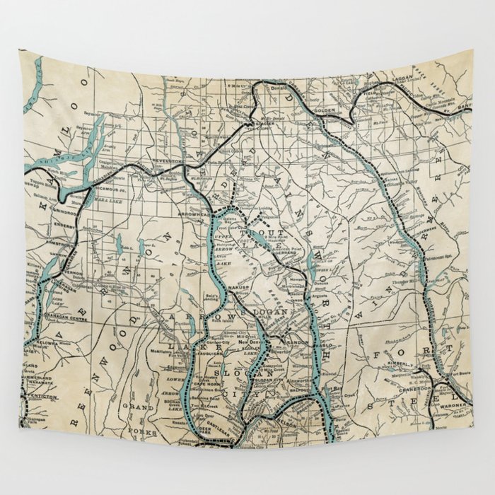 1910 Vintage Map of Kootenay District, British Columbia Wall Tapestry