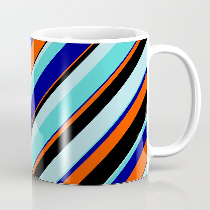 Eye-catching Powder Blue, Turquoise, Blue, Red, and Black Colored Lined/Striped Pattern Coffee Mug