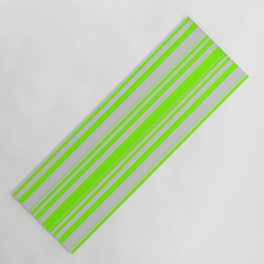 [ Thumbnail: Green & Light Grey Colored Lined Pattern Yoga Mat ]