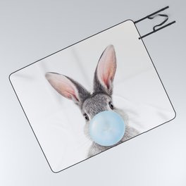 Grey Bunny Blowing Blue Bubble Gum, Baby Boy, Kids, Baby Animals Art Print by Synplus Picnic Blanket
