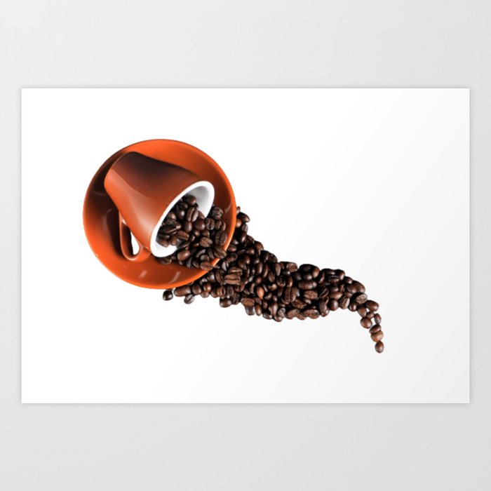 Red cup of espresso coffee beans Art Print