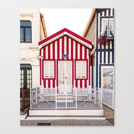 Tiny Red Striped House in Costa Nova, Portugal Canvas Print