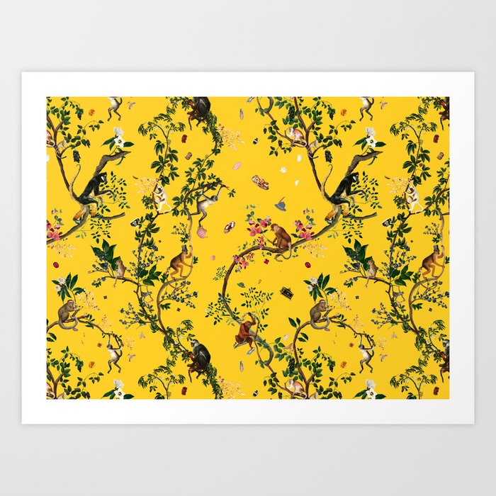Monkey World Yellow Art Print