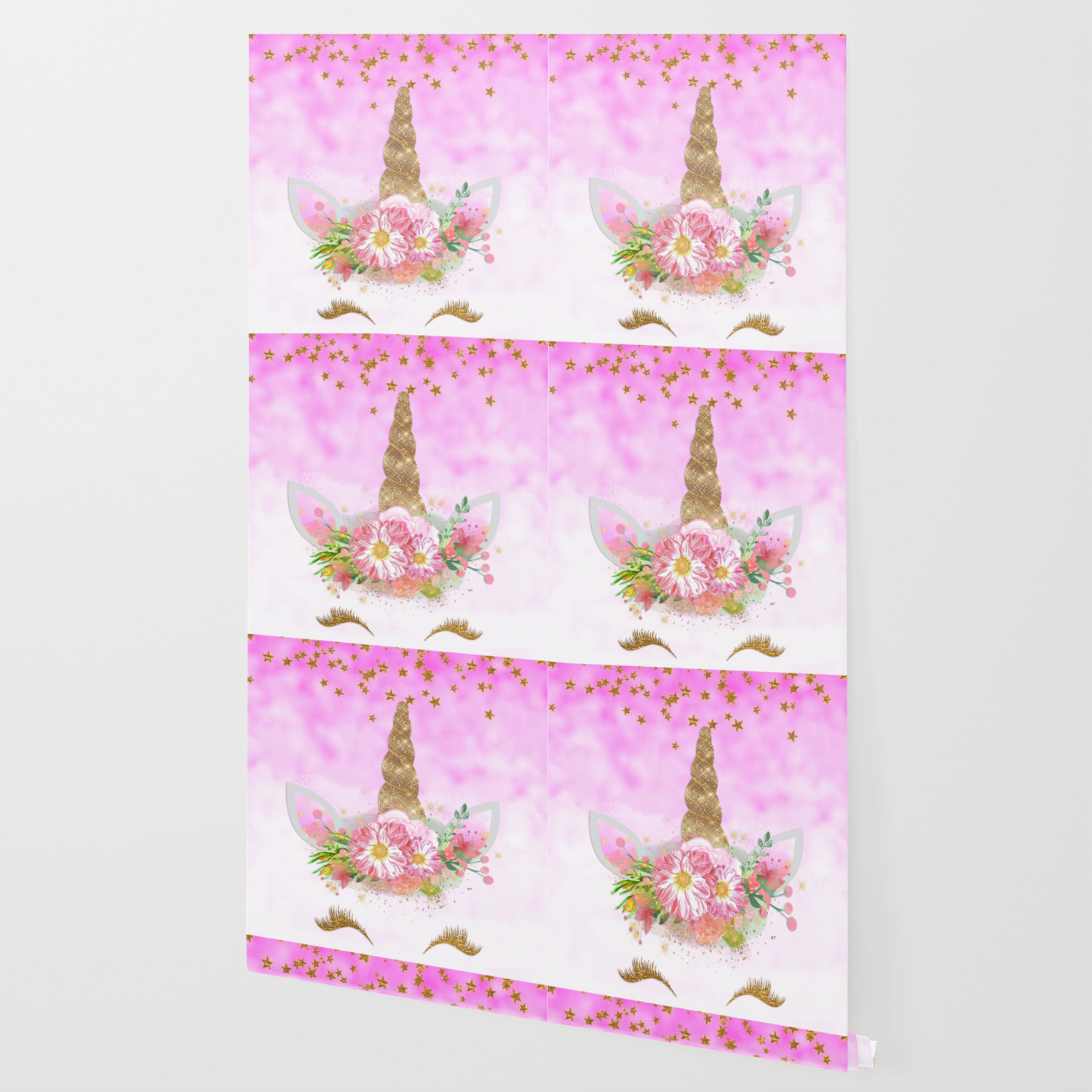Pink Unicorn And Gold Stars Wallpaper By Graphicallusions Society6