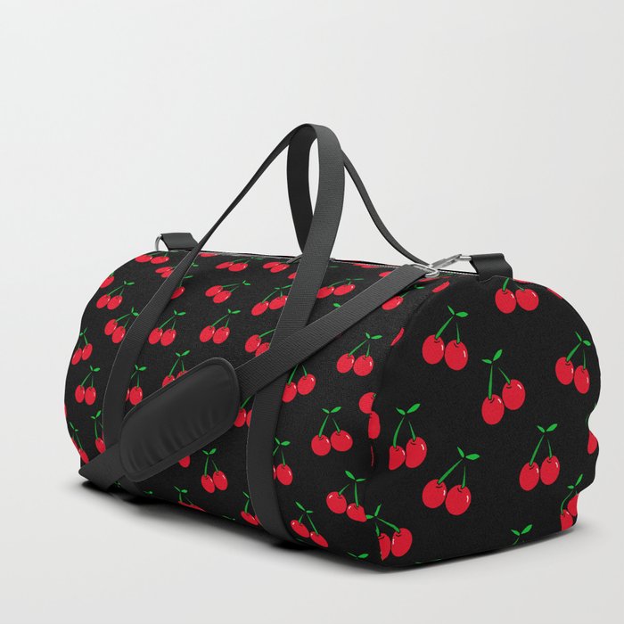 Cherries 2 (on black) Duffle Bag by Sy Phelan