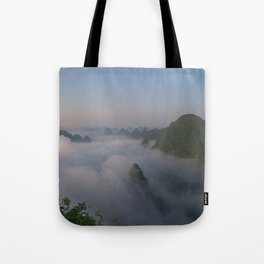 China Photography - Tall Mountains Reaching Over The Clouds In The Sunset Tote Bag
