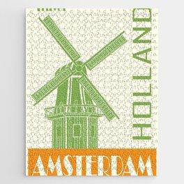 Amsterdam Holland Green And Orange Windmill Jigsaw Puzzle
