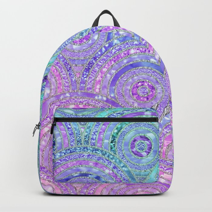 Aqua Blue Purple and Pink Sparkling Glitter Circles Backpack