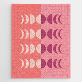 Moon Phases 19 in Coral Purple Beige Pink Jigsaw Puzzle