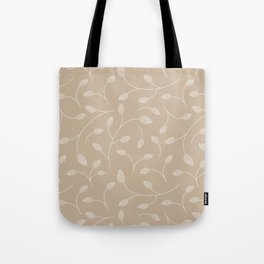 White leaves and branches pattern on beige background Tote Bag