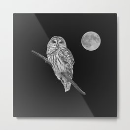 Owl, See the Moon: Barred Owl (bw, sq) Metal Print | Nature, Full Moon, Barred Owl, Black And White, Spooky, Animal, Birds, Nancyacarter, Sight, Hoot 