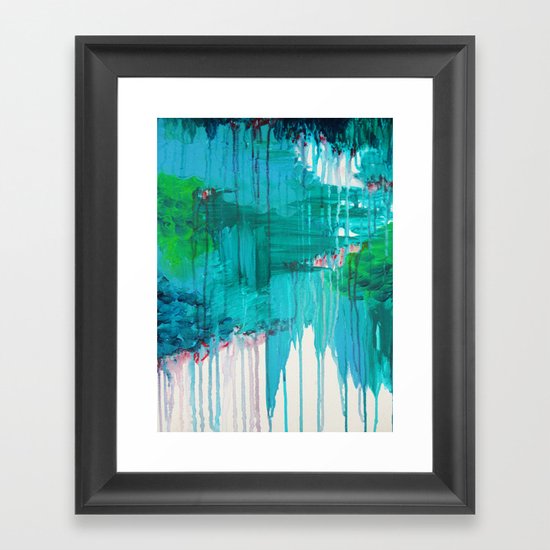 BLUE MONSOON - Stunning Rain Storm Dark Teal Clouds Navy Royal Blue Kelly Green Crimson Red Purple Framed Art Print