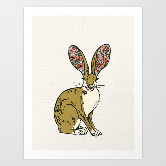 Rabbit With Paisley Flower Ears Art Print
