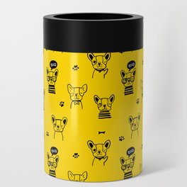 Yellow and Black Hand Drawn Dog Puppy Pattern Can Cooler