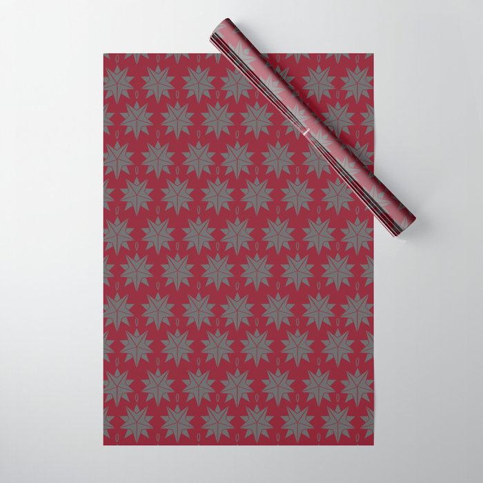 Ornament Star Gray and Burgundy Wrapping Paper