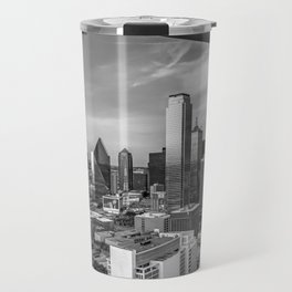 Dallas Skyline Through Reunion Tower - Texas - Black And White Travel Mug