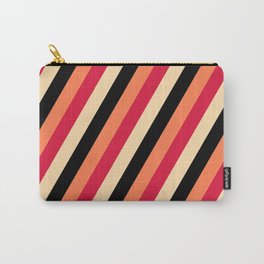 [ Thumbnail: Crimson, Tan, Black, and Coral Colored Lines/Stripes Pattern Carry-All Pouch ]