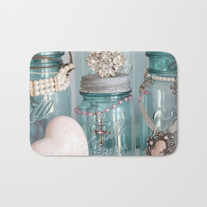 Vintage Mason Jars Shabby Chic Cottage Jeweled Decor Bath Mat By