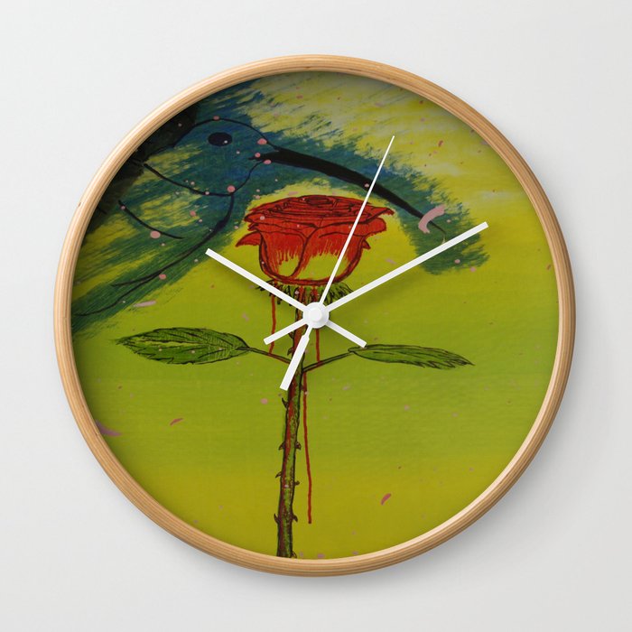 Blurry hummingbird and a melting roze Wall Clock