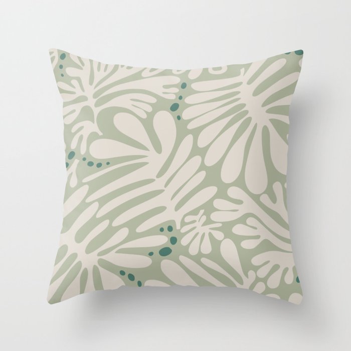 Matisse minimalistic leave pattern light sage green Throw Pillow