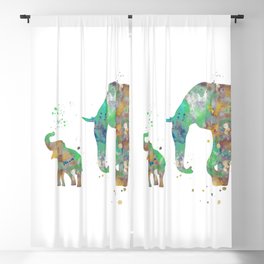 Mom and Baby Elephant Watercolor Painting 2 Blackout Curtain