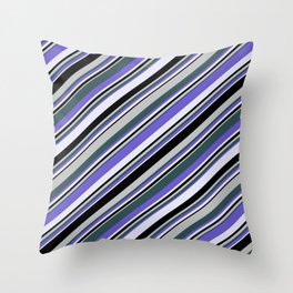 [ Thumbnail: Eyecatching Grey, Dark Slate Gray, Slate Blue, Lavender, and Black Colored Lines/Stripes Pattern Throw Pillow ]