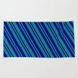 [ Thumbnail: Blue & Dark Cyan Colored Lines Pattern Beach Towel ]