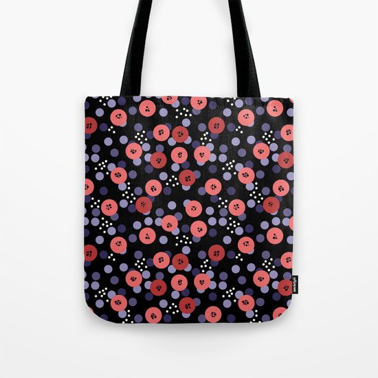 Polka dot 5 .Salmon on a black background . Tote Bag
