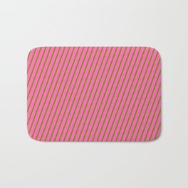 [ Thumbnail: Green and Hot Pink Colored Striped Pattern Bath Mat ]
