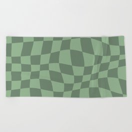 Warped Checkered Pattern (sage green) Beach Towel