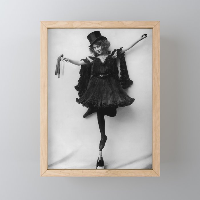 Champagne Bottle Dancer - Ballet, Ballerina black and white artistic photograph Framed Mini Art Print
