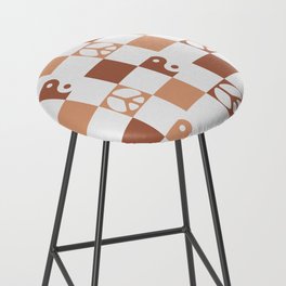 Checkered Peace Symbol & Yin Yang Pattern \\ Brown Multicolor Bar Stool